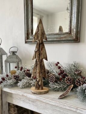 Raw Edge Tree Winter Christmas Decor Handmade Rustic Cabin Cottage